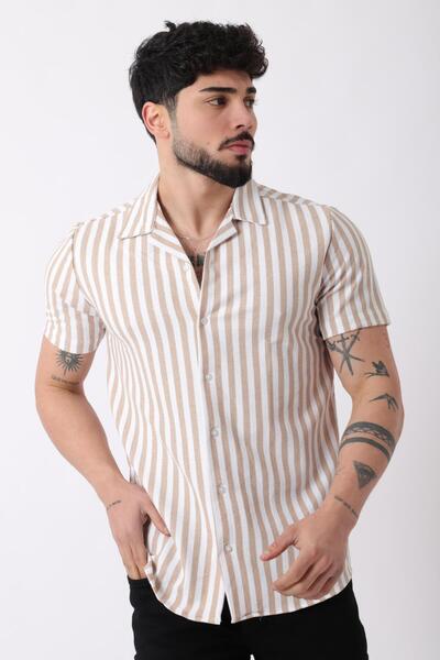 Stilkombin Πουκάμισο με ριγέ οθωμανικό κοντομάνικο γιακά JL_40364
