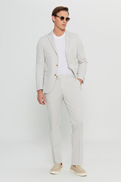 ALTINYILDIZ CLASSICS Pamuklu Slim Fit Dar Kesim Mono Yaka Diagonal Desenli Kapak Cepli Bej Takım Elbise