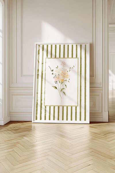 Buka Shops Pictură premium cu dungi nostalgice în rame: eleganță botanică vintage și inspirație pastel