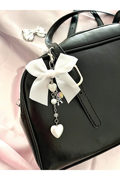 bohemian takı tasarim Beyaz Fiyonklu Kalpli Coquette Çanta Aksesuarı