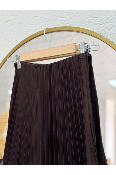 Ebrar Store Berna Six Ruffled Pleated Skirt-Bn8639 Dark Brown
