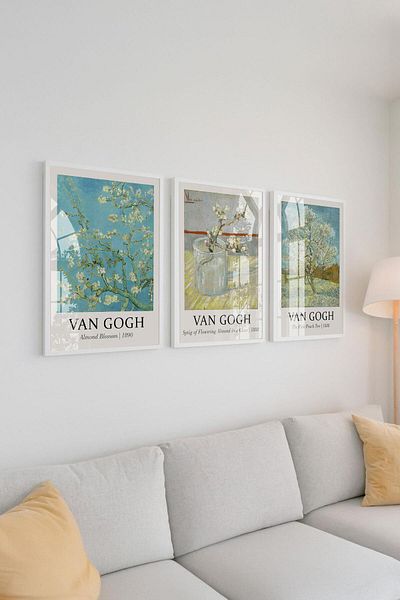 Buka Shops Colecția Van Gogh „Arbori înflorite” într-un cadru: Set de 3 picturi premium „Bunătatea de primăvară”