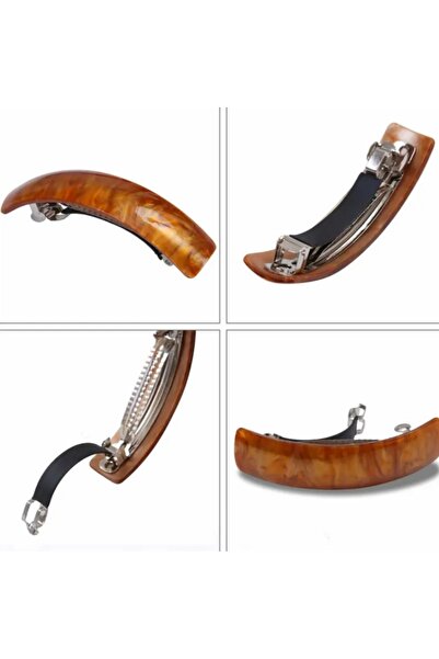 TREND Champagne Color Shiny Pearlescent Curved Automatic Clip Hair Clip - High Quality Acetate Hairpin