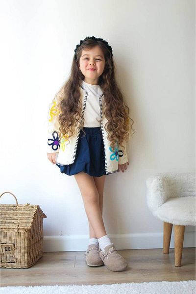 Karan Kids Girl's Motif Detailed Cardigan and Balloon Skirt Set