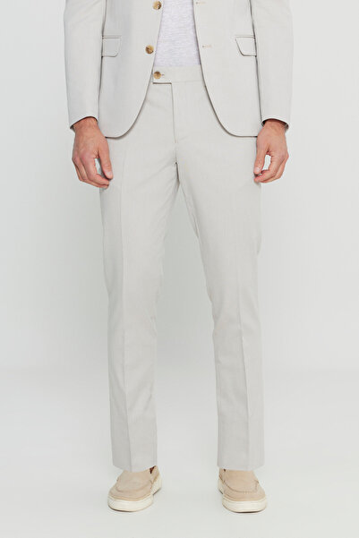 ALTINYILDIZ CLASSICS Pamuklu Slim Fit Dar Kesim Mono Yaka Diagonal Desenli Kapak Cepli Bej Takım Elbise