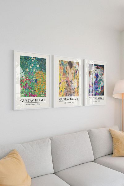 Buka Shops Colecția „Capodopere colorate” Gustav Klimt înrămată: Set de picturi premium din 3 piese Viennese Elegance
