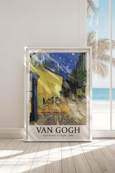 Buka Shops Tablou premium Van Gogh „Terasa de noapte” într-un cadru: Atractia luminilor galbene, nopți din Arles