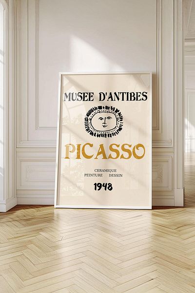 Buka Shops Picasso înrămat Musee d'Antibes Tonul de aur Sun Face Pictură premium: 1948 Vintage Charm