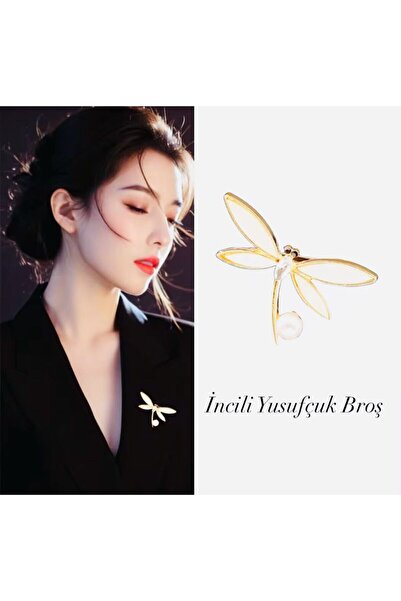 Rachel Silver İnci Taşlı Altın Renk Zirkon Taşlı Sedef Taşlı Tasarım Yusufçuk Broş