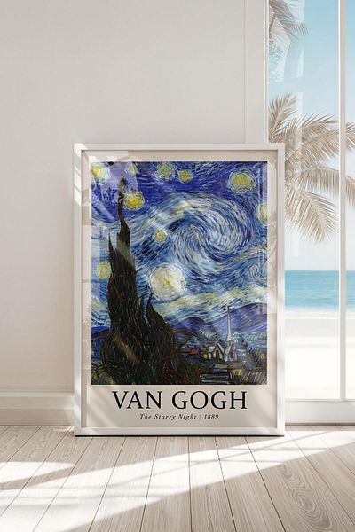 Buka Shops Tablou premium Van Gogh „Noaptea înstelată” într-un cadru: Magia universului pe pereți