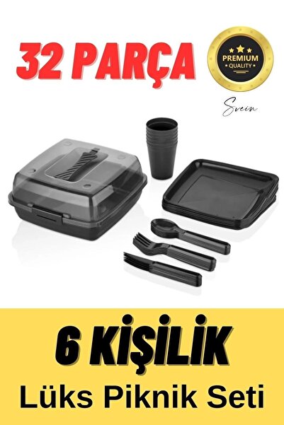 Svein Lüx Piknik Sepeti 6 Kişilik Çatal Bıçak Bardak Tabak Piknik Mangal Kamp...