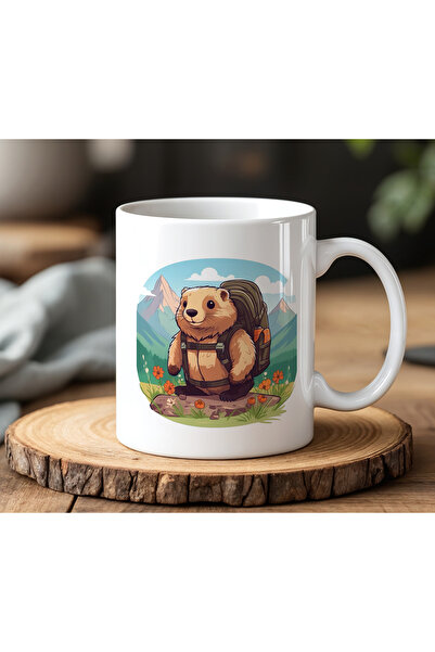 BB TRADE White Ceramic Printed Mug with Teddy Bear and Nature Design 330ml