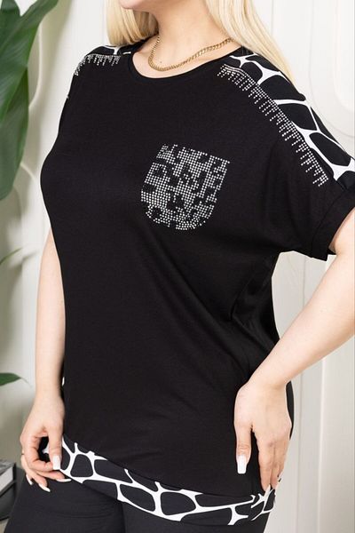 VERA COLLECTİON Battal Size Full Lichra Stone Embroidered Women's Bluz
