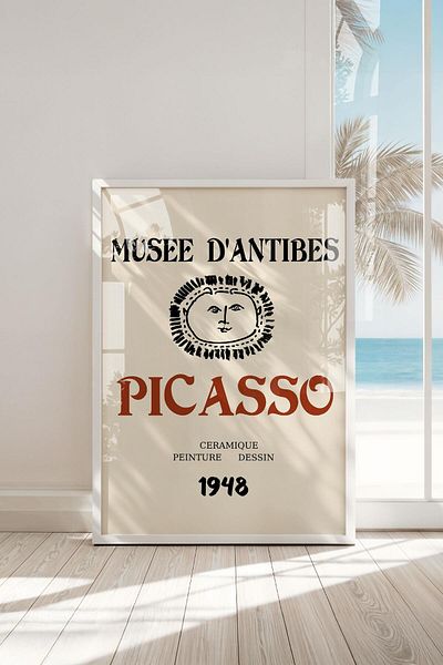 Buka Shops Tablou premium Picasso Musee d'Antibes Sun Face cu cadru: artă vintage din 1948 și tonuri calde