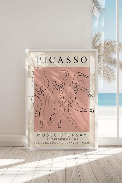 Buka Shops Pictură de dans minimalist Picasso în rame: eleganța liniei și semnătură modernă a artei