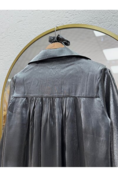 Ebrar Store Evla Balloon Sleeve Shiny Fabric Jacket-Eu2482 Gray