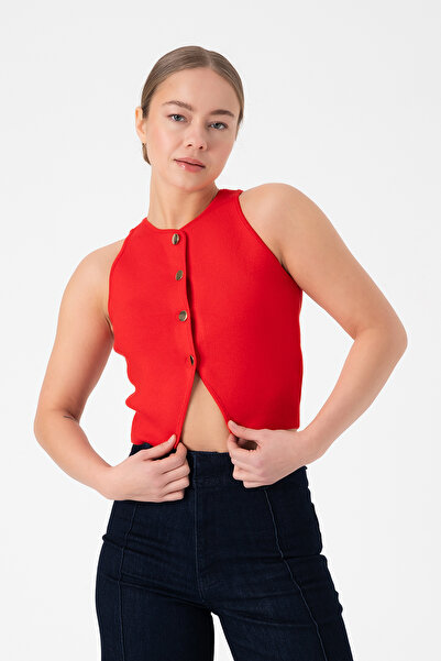Merry Rise Жіночий трикотажний жилет з ґудзиками червоного кольору
