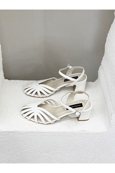 NUR KARACA 25Y8444 Caged Half Open 7cm Thick Heel Shoes Women