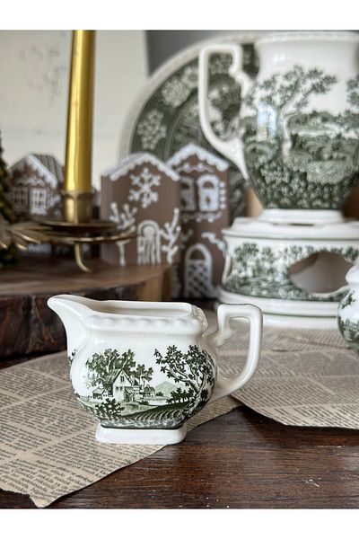 Villeroy & Boch Villeroy Boch Rusticana Stamped Dark Green Khaki Porcelain Antique Milk Jug Sauce Bowl Lemon Bowl