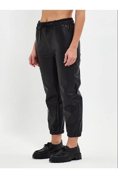 VERA LİFE Elasticized Belt and Legs with Shardon Inside / Polar Fleece with Laces Matte Leather Jogger Pants