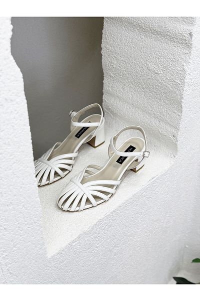 NUR KARACA 25Y8444 Caged Half Open 7cm Thick Heel Shoes Women