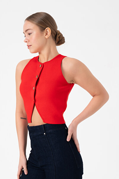Merry Rise Жіночий трикотажний жилет з ґудзиками червоного кольору