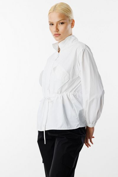 On Fashion White Parachute Fabric Jacket with Number 52500 and Laced Waist