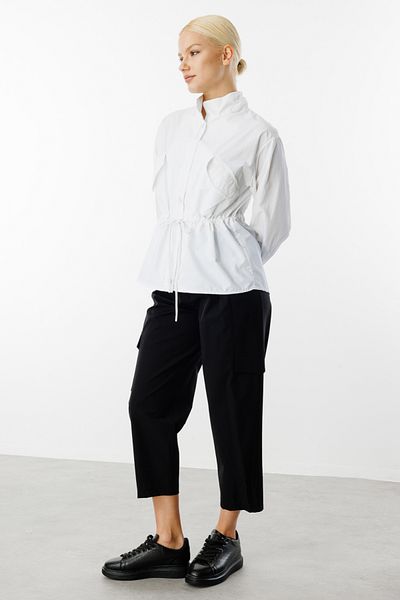 On Fashion White Parachute Fabric Jacket with Number 52500 and Laced Waist