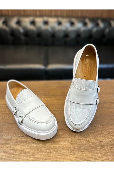 Avni Ceylan Genuine Leather Casual Ballerina Shoes with Buckle Detail