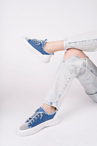 h hera giyim Enber Blue Denim Lace-Up Sneakers