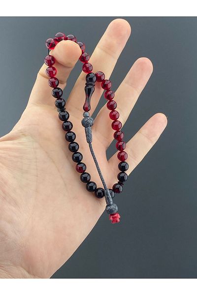 tesbihay Sphere Cut Fire Amber Hand Knitted Rose Tassel