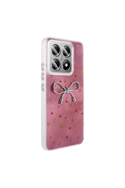 m.tk moveteck Xiaomi Mi 14t / 14t Pro Compatible Case Heart Bow 3D Pattern Embossed Glitter Pearl Design with Rhinestone