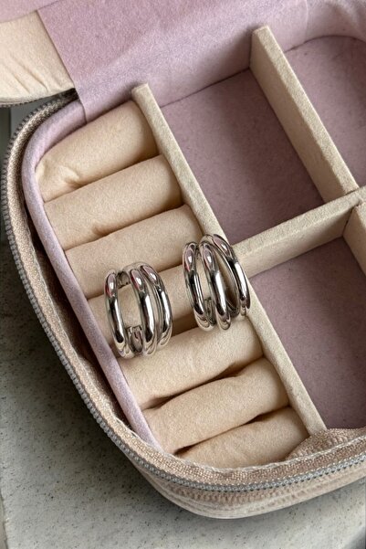 MUTENA Triple Hoop Look Earrings - C-Shape 3 Layered Hoop Earrings Silver