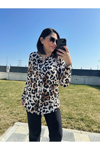 charamela Women's Leopard Printed Large Size Combed Cotton Viscose Shirt-Bgb132 -