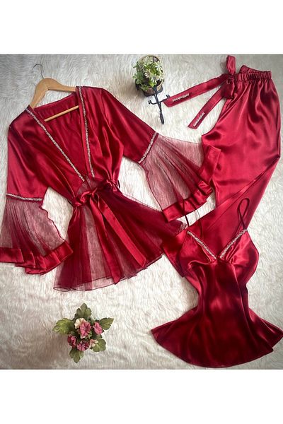 SATTENS Silky Satin Women's Pajamas Set 3-Piece Set Dowry Pajamas Set