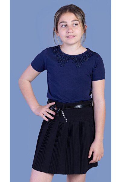 Toontoy Κοριτσίστικο Σχολικό Μπλουζάκι με Δαντέλα στο Γιακά