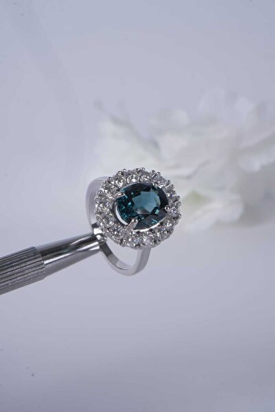 Aksesuaring Mozanit Taşlı London Blue Topaz Gümüş Yüzük