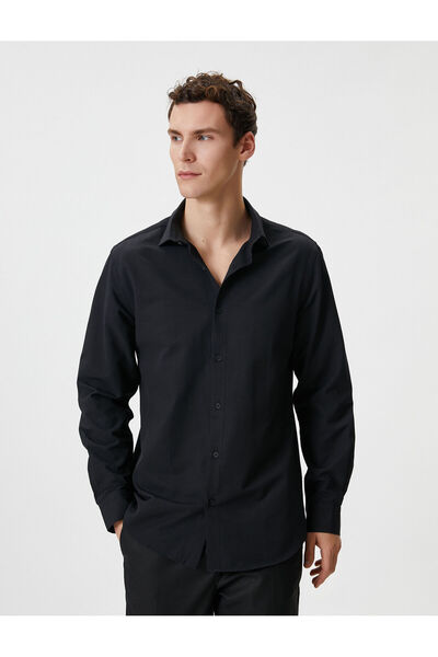 Koton Slim Fit Gömlek Yarım İtalyan Yaka Düğmeli Dokulu
