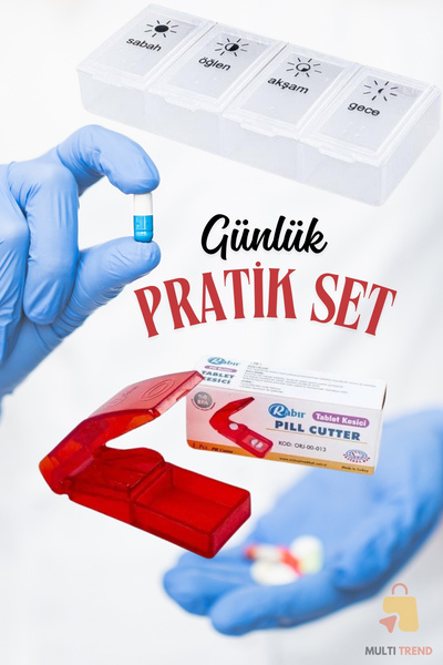 HASBY Günlük 4 Bölmeli Hap Saklama Kutusu ve İlaç Kesme Aparatı – 2’li Set
