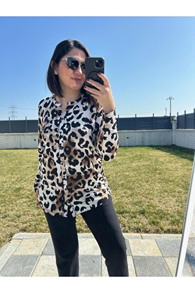 charamela Women's Leopard Printed Large Size Combed Cotton Viscose Shirt-Bgb132 -