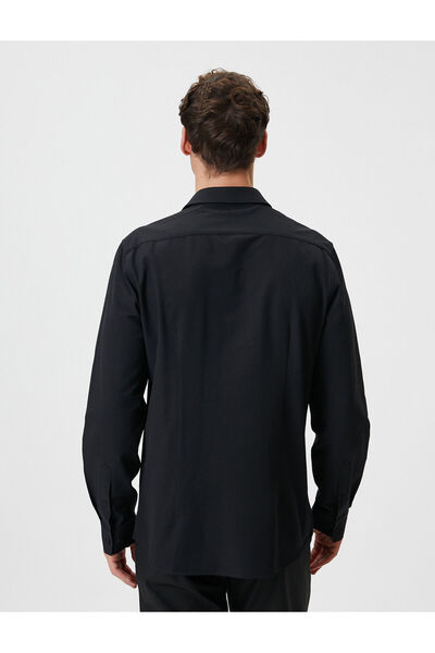 Koton Slim Fit Gömlek Yarım İtalyan Yaka Düğmeli Dokulu