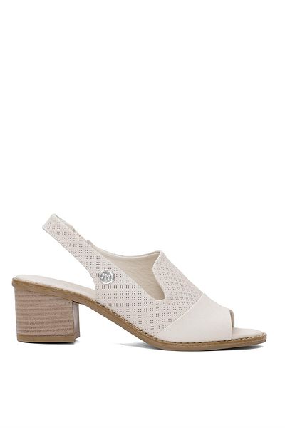 Mammamia D25Ys-2840 Women Genuine Leather Heeled Sandals Bone