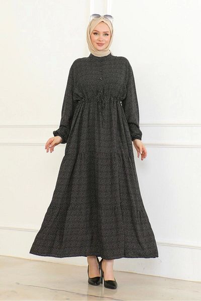 Neva Style Φόρεμα με λεπτομέρεια με κουμπιά από βισκόζη - Μαύρο