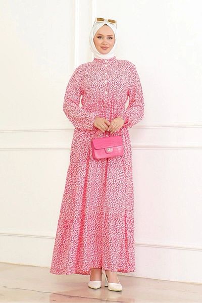 Neva Style Pink Floral Patterned Viscose Dress