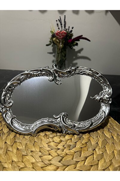 MGEStore İşleme Desenli Sunum Tepsisi Kahve Çay Söz Çeyiz Tepsisi 1 Adet