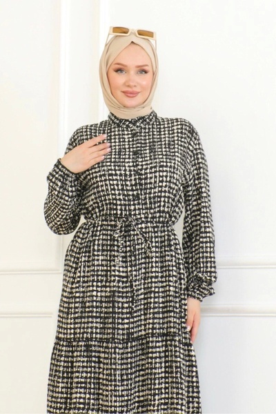 Neva Style Patterned Viscose Dress - Black/White