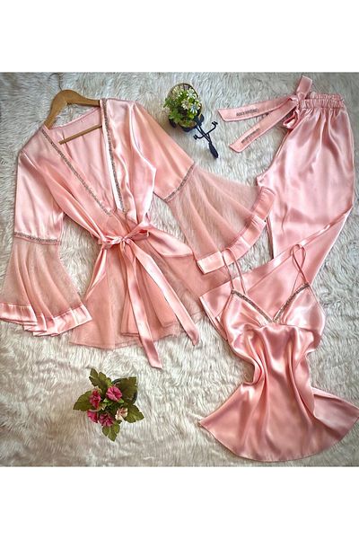 SATTENS Silky Satin Women's Pajamas Set 3-Piece Set Dowry Pajamas Set