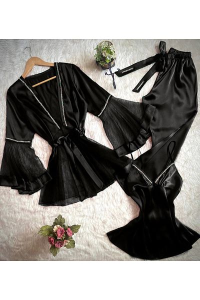 SATTENS Silky Satin Women's Pajamas Set 3-Piece Set Dowry Pajamas Set