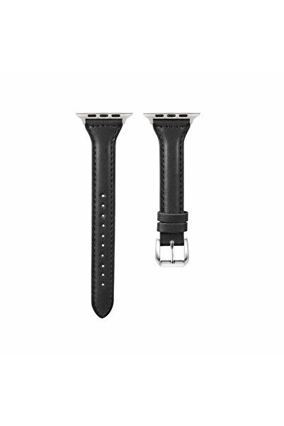 Choice حزام جلدي أسود رفيع مقاس 38 مم - 40 مم - 41 مم لساعة Apple Watch 44 مم 40 مم 41 مم 42 مم 38 مم 49 مم 44 مم