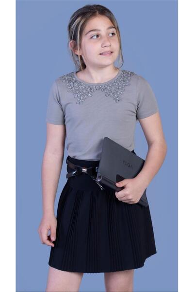 Toontoy Κοριτσίστικο Σχολικό Μπλουζάκι με Δαντέλα στο Γιακά